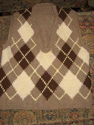 Brown and white argyle vest sweater